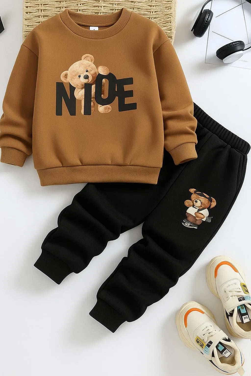 2 Pcs Fleece printed tracksuit