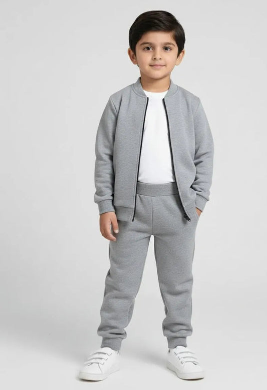 2 pcs boy's fleece zipper tracksuit